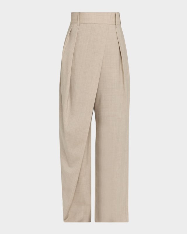 Wrap Pleated Wide-Leg Trousers
